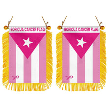 Fyon Boricua Cancer Flag Mini Car Rearview Mirror Flag Banner - 2PC