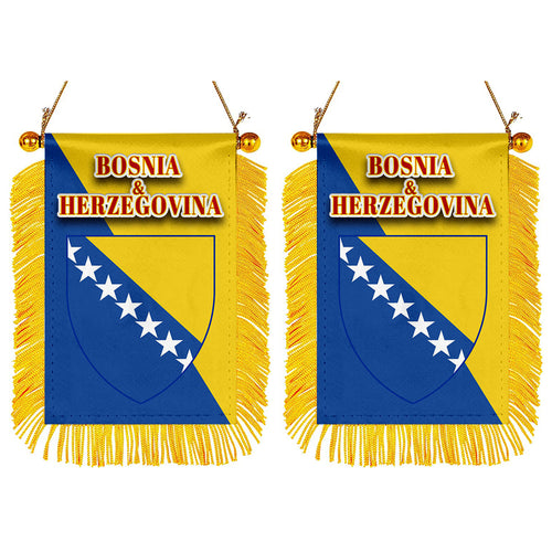 Bosnia and Herzegovina Flag Mini Car Rearview Mirror Flag Banner - 2PC