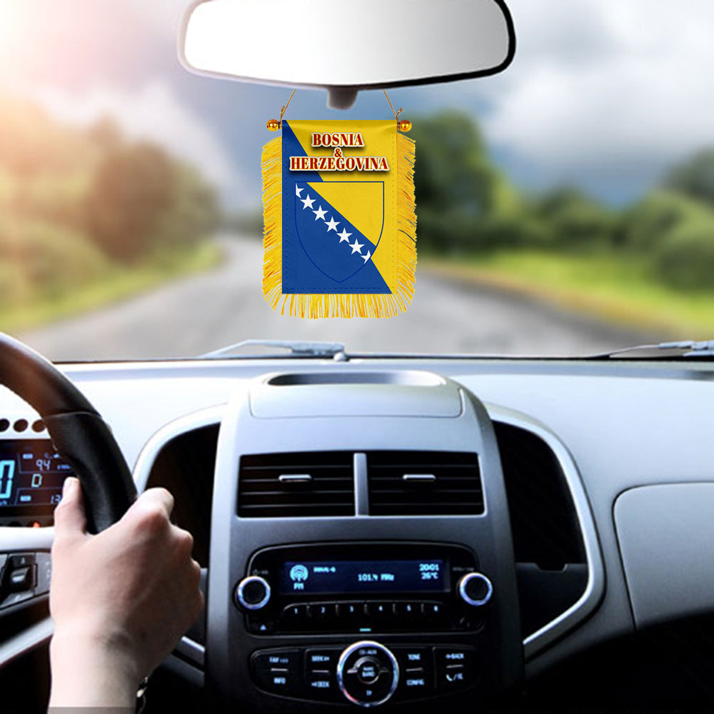 Bosnia and Herzegovina Flag Mini Car Rearview Mirror Flag Banner - 2PC