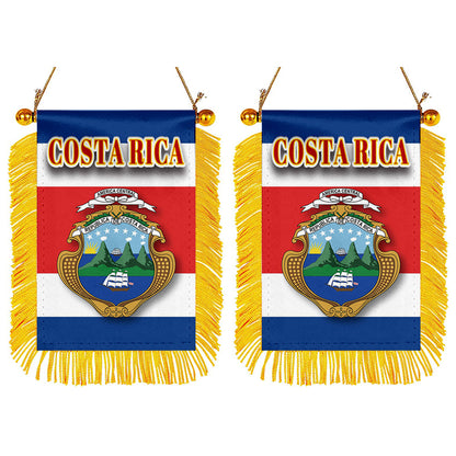 Costa Rica Flag Mini Car Rearview Mirror Flag Banner - 2PC