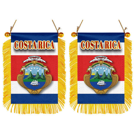 Costa Rica Flag Mini Car Rearview Mirror Flag Banner - 2PC