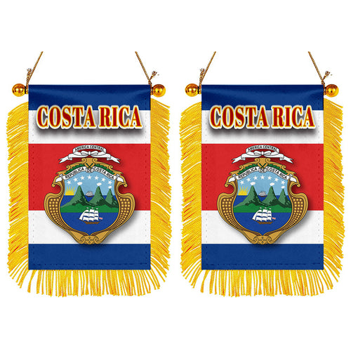 Costa Rica Flag Mini Car Rearview Mirror Flag Banner - 2PC