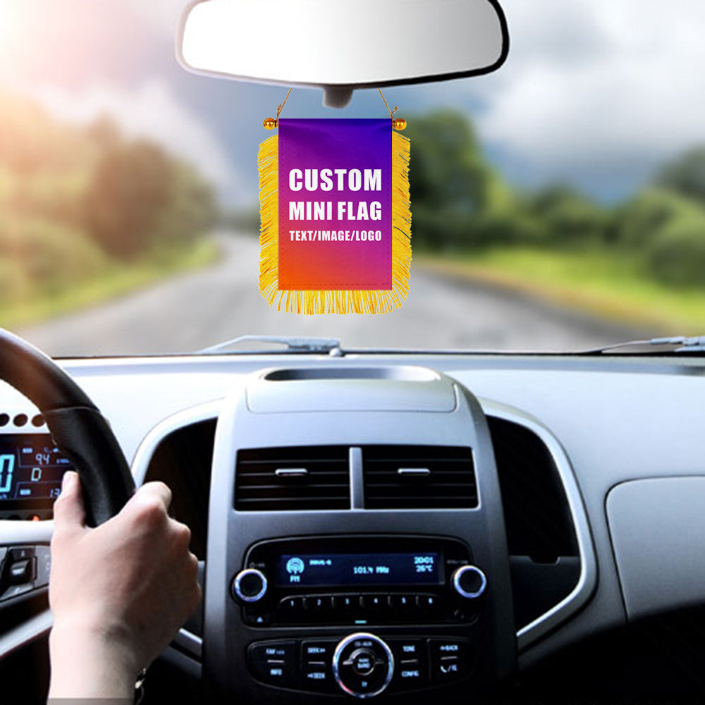 Fyon Custom Mini Car Rearview Mirror Flag Banner - 2PC