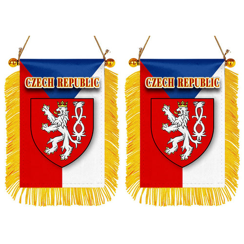 Czech Republic Flag Mini Car Rearview Mirror Flag Banner - 2PC