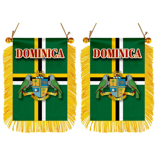 Dominica Flag Mini Car Rearview Mirror Flag Banner - 2PC
