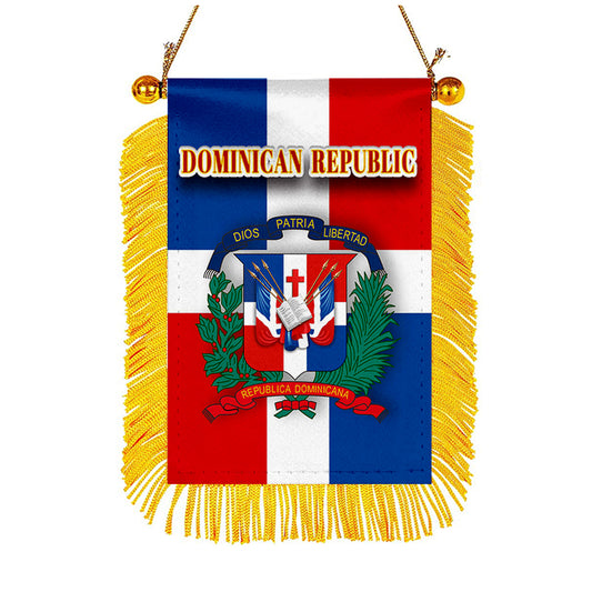 Dominican Republic Flag Mini Car Rearview Mirror Flag Banner - 2PC