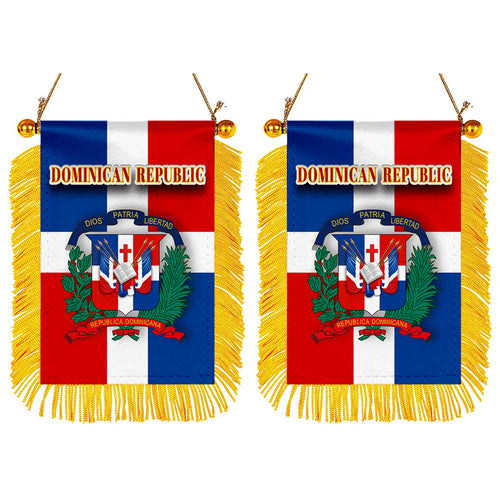 Dominican Republic Flag Mini Car Rearview Mirror Flag Banner - 2PC