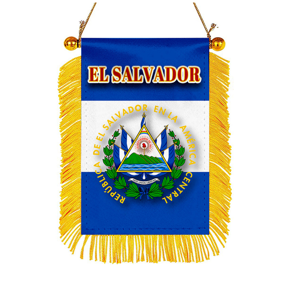 El Salvador Flag Mini Car Rearview Mirror Flag Banner - 2PC