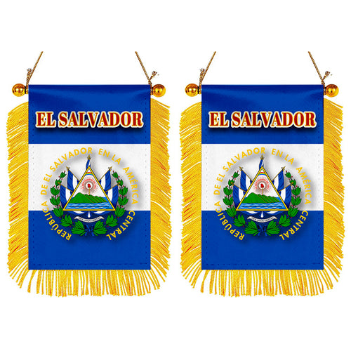 El Salvador Flag Mini Car Rearview Mirror Flag Banner - 2PC