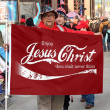 Fyon Enjoy Jesus Christ Thou Shall Never Thirst Flag Indoor and outdoor banner
