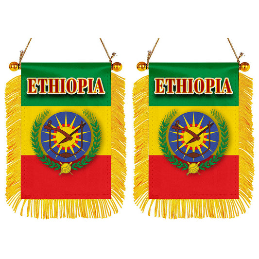 Ethiopia Flag Mini Car Rearview Mirror Flag Banner - 2PC