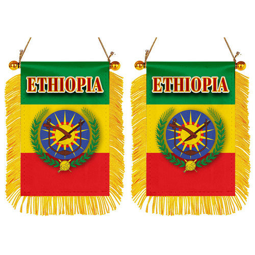 Ethiopia Flag Mini Car Rearview Mirror Flag Banner - 2PC