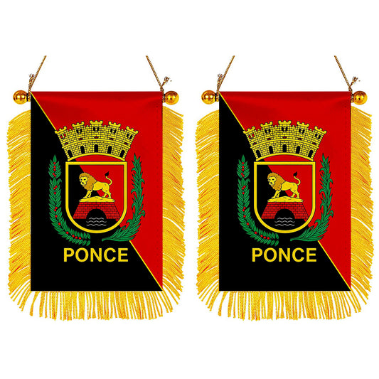 Fyon Ponce Flag Mini Car Rearview Mirror Flag Banner - 2PC