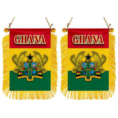 Ghana Flag Mini Car Rearview Mirror Flag Banner - 2PC