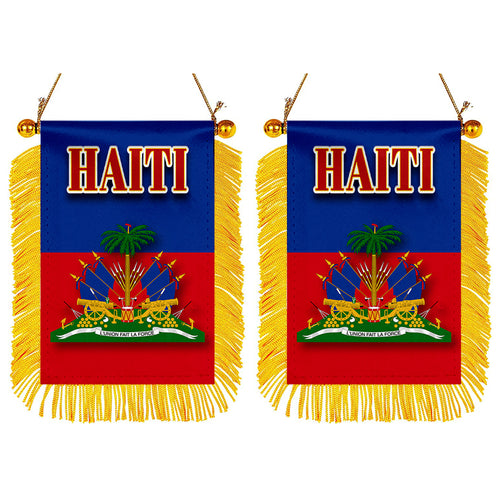 Haiti Flag Mini Car Rearview Mirror Flag Banner - 2PC