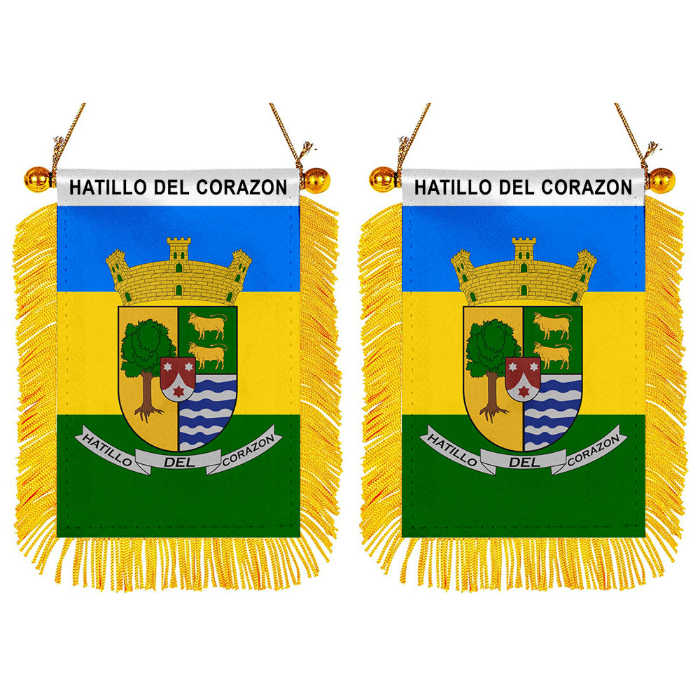 Fyon Hatillo Del Corazon Mini Car Rearview Mirror Flag Banner - 2PC