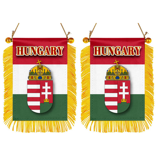 Hungary Flag Mini Car Rearview Mirror Flag Banner - 2PC