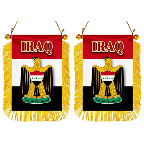 Iraq Flag Mini Car Rearview Mirror Flag Banner - 2PC