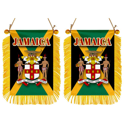 Jamaica Flag Mini Car Rearview Mirror Flag Banner - 2PC