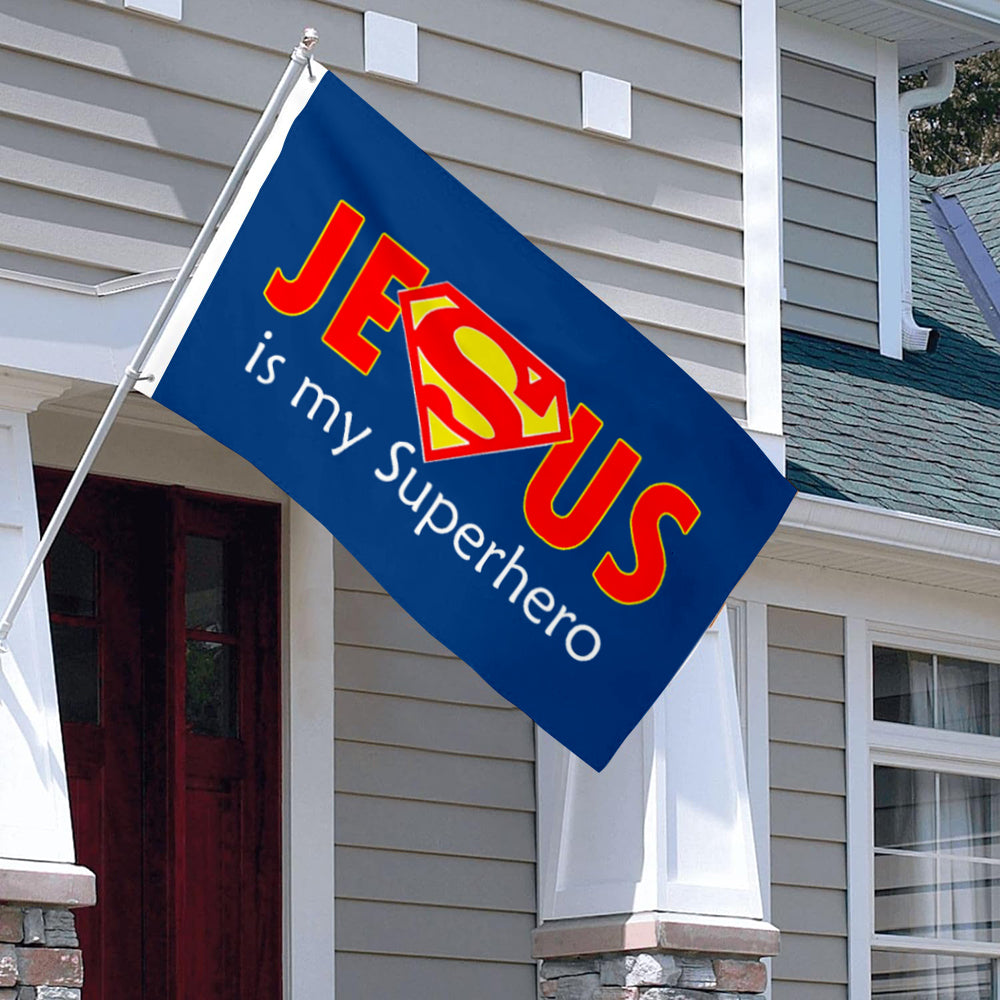 Fyon Jesus is My Super Hero Christian God Flag Indoor and outdoor banner