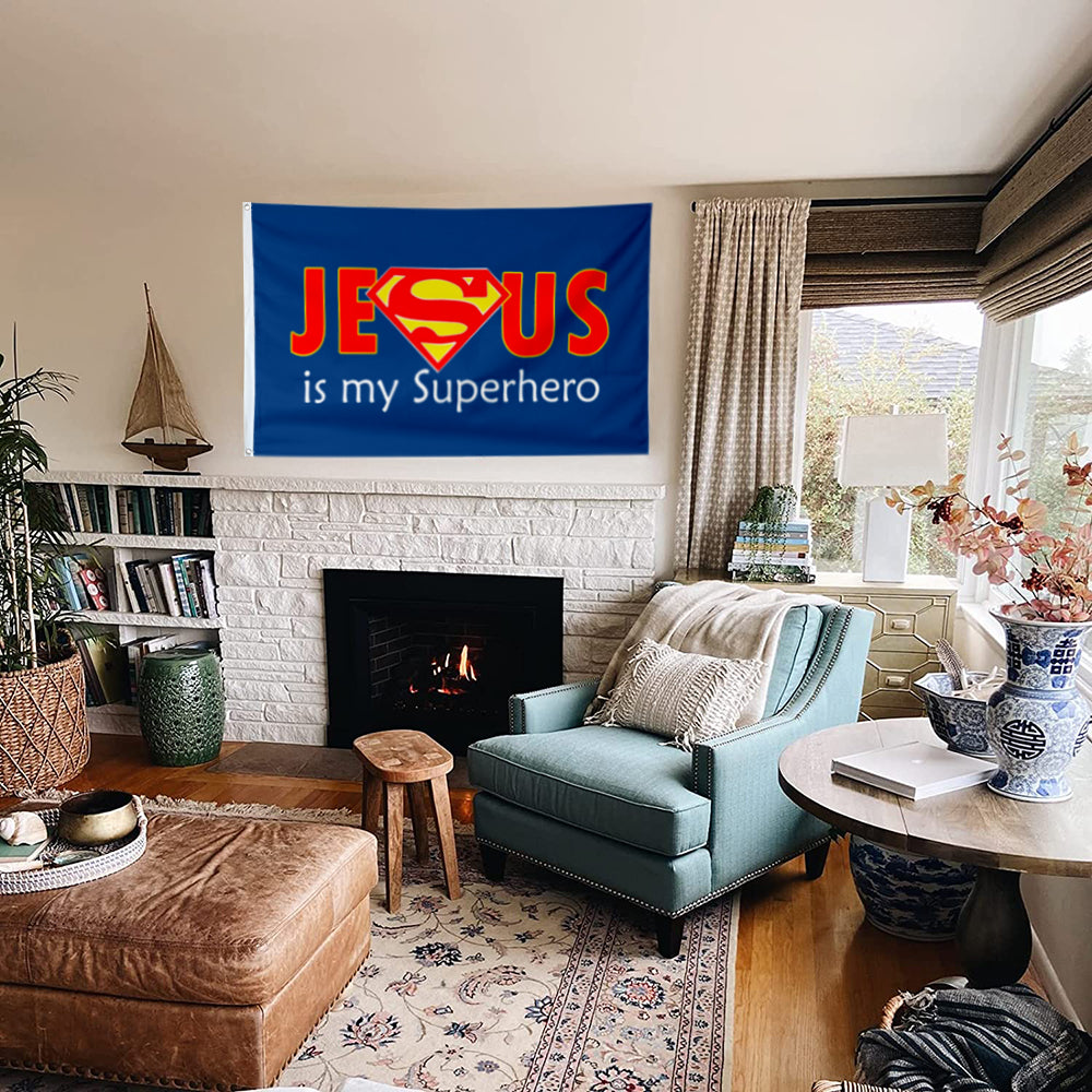 Fyon Jesus is My Super Hero Christian God Flag Indoor and outdoor banner