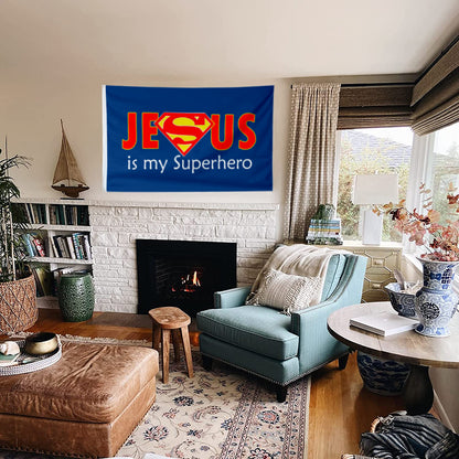 Fyon Jesus is My Super Hero Christian God Flag Indoor and outdoor banner