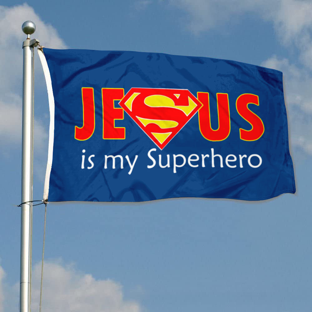 Fyon Jesus is My Super Hero Christian God Flag Indoor and outdoor banner