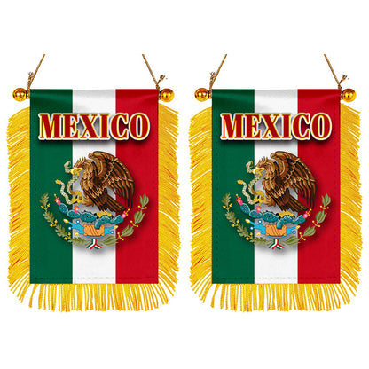 Mexico Flag Mini Car Rearview Mirror Flag Banner - 2PC