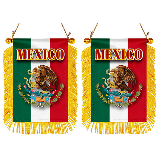 Mexico Flag Mini Car Rearview Mirror Flag Banner - 2PC