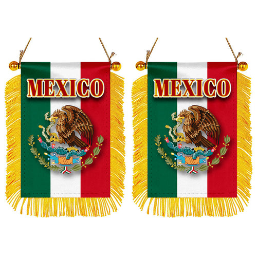 Mexico Flag Mini Car Rearview Mirror Flag Banner - 2PC