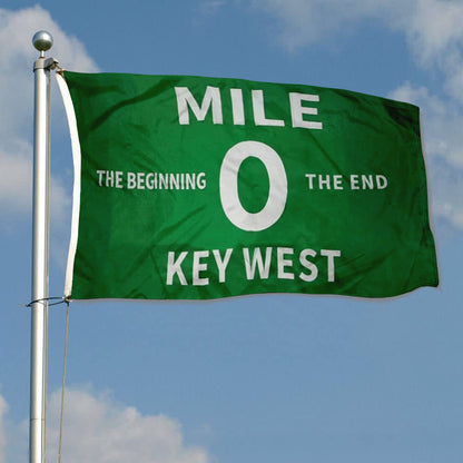 Fyon Mile 0 Zero Flag The Beginning Key West The End Green Conch Republic Flags Indoor and outdoor banner