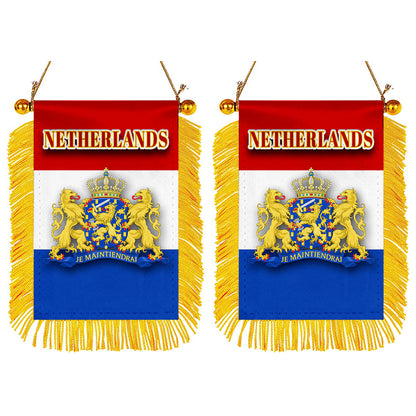 Netherlands Flag Mini Car Rearview Mirror Flag Banner - 2PC