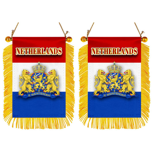 Netherlands Flag Mini Car Rearview Mirror Flag Banner - 2PC