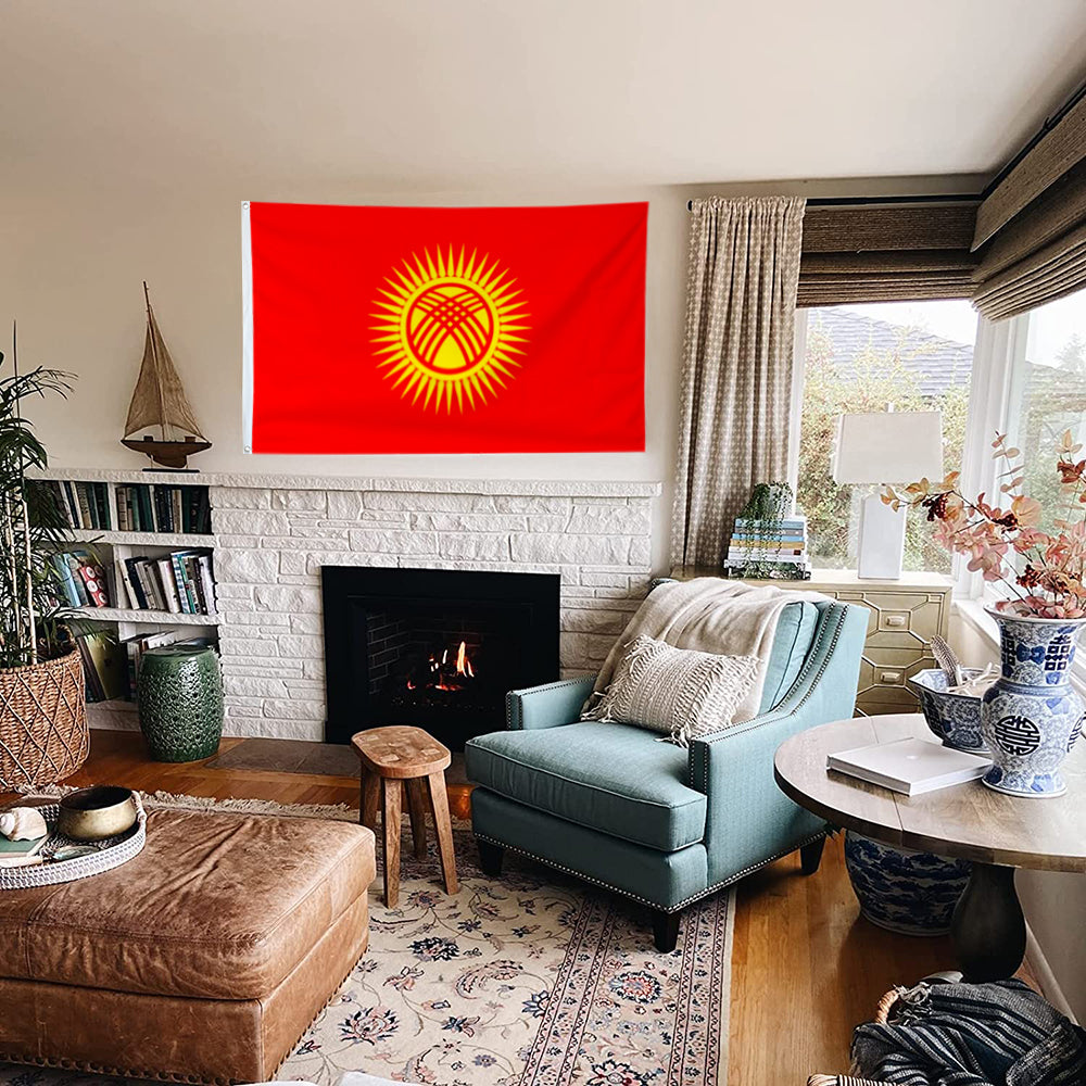 Fyon Double-sided New Kyrgystan Flag with straight sun rays