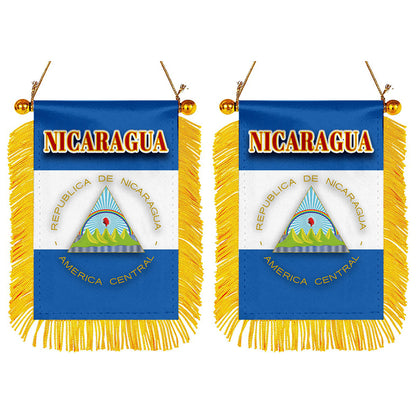 Nicaragua Flag Mini Car Rearview Mirror Flag Banner - 2PC