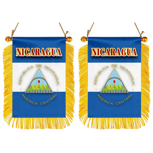 Nicaragua Flag Mini Car Rearview Mirror Flag Banner - 2PC