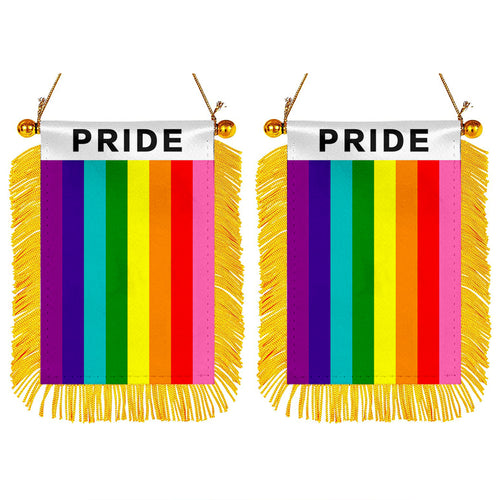 Pride Flag Mini Car Rearview Mirror Flag Banner - 2PC