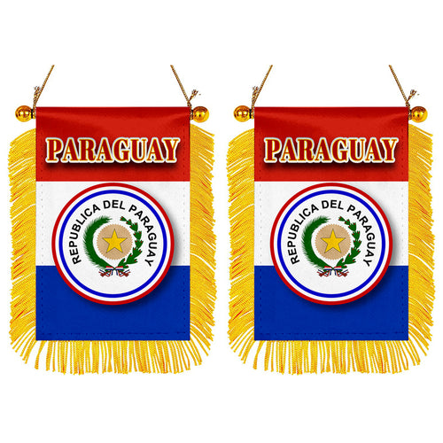 Paraguay Flag Mini Car Rearview Mirror Flag Banner - 2PC