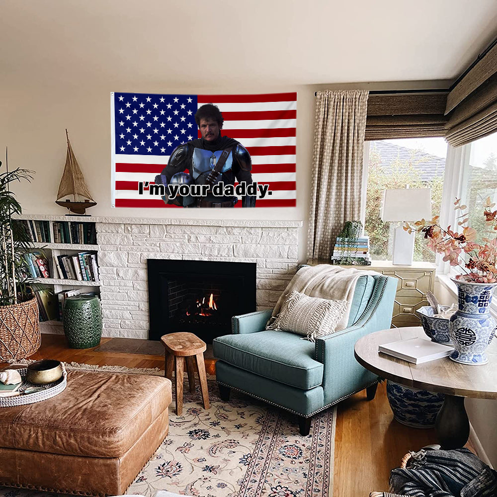Fyon Pedro Pascal The Mandalorian USA Flag Indoor and outdoor banner