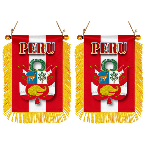 Peru Flag Mini Car Rearview Mirror Flag Banner - 2PC