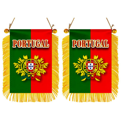 Portugal Flag Mini Car Rearview Mirror Flag Banner - 2PC