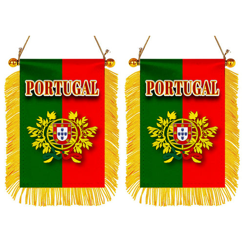 Portugal Flag Mini Car Rearview Mirror Flag Banner - 2PC