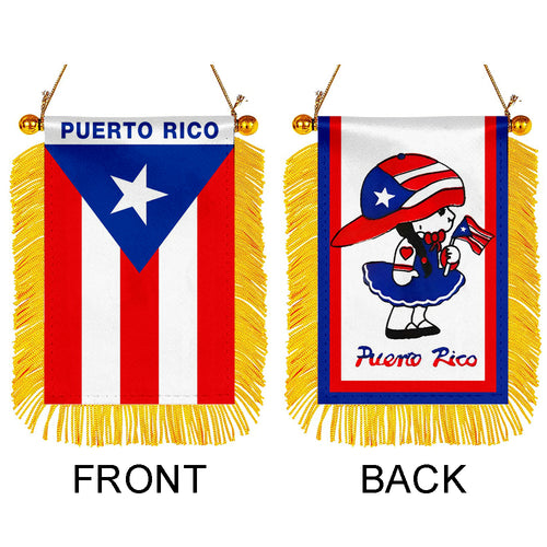 Puerto Rico Girl Mini Car Rearview Mirror Flag Banner