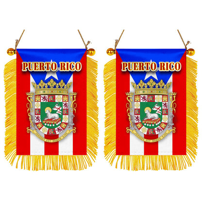 Puerto Rico Flag Mini Car Rearview Mirror Flag Banner - 2PC