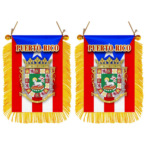 Puerto Rico Flag Mini Car Rearview Mirror Flag Banner - 2PC