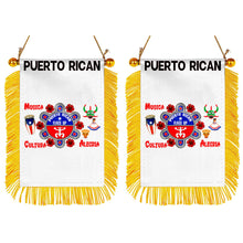 Fyon Musica, Cultura Alegria, Puerto Rican Mini Car Rearview Mirror Flag Banner - 2PC