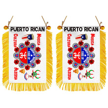 Fyon Musica, Cultura Alegria, Puerto Rican Mini Car Rearview Mirror Flag Banner - 2PC