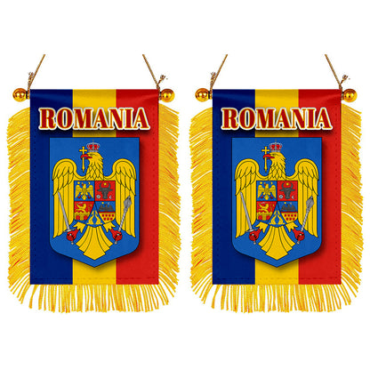 Romania Flag Mini Car Rearview Mirror Flag Banner - 2PC