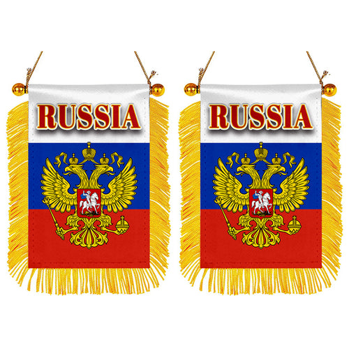 Russia Flag Mini Car Rearview Mirror Flag Banner - 2PC