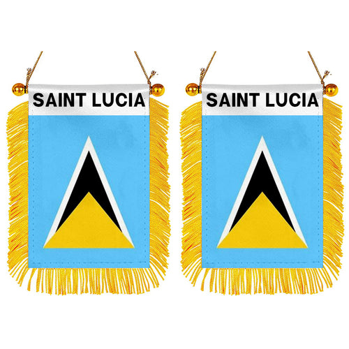 Fyon Saint Lucia Flag Mini Car Rearview Mirror Flag Banner - 2PC